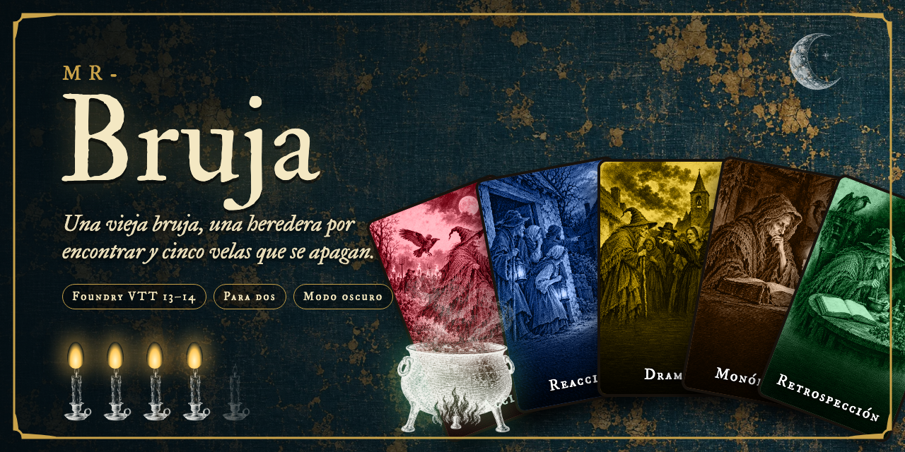 MR- Bruja: las cinco cartas de escena, el caldero y las velas